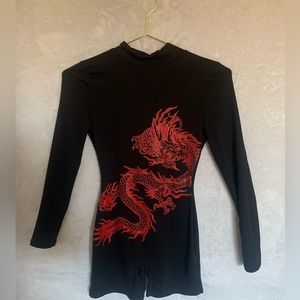 Black romper red dragon fashion nova